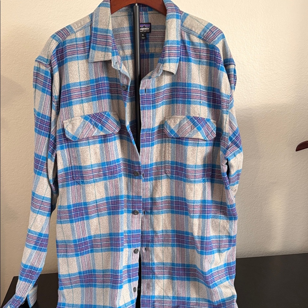 Patagonia Fjord Organic Cotton ShirtBlue, Cream & Purple Plaid Button-Down Shirt